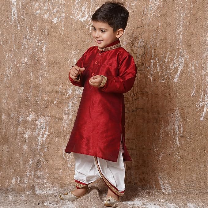 Image of AJ DEZINES Kids Ethnic Wear Pure Cotton Dhoti Kurta Set For Boys