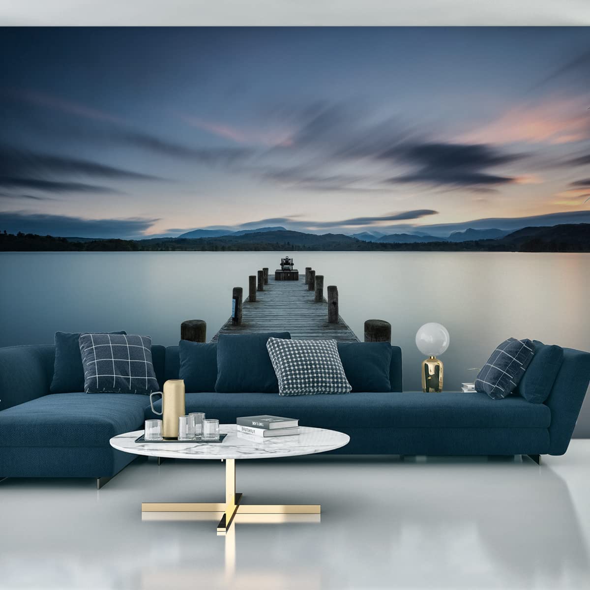 Carta Da Parati 3D Non Tessuta 300x210 Cm, Motivo Tramonto Mare Con Palme, Impermeabile, Per Soggiorno Camera Da Letto Ufficio