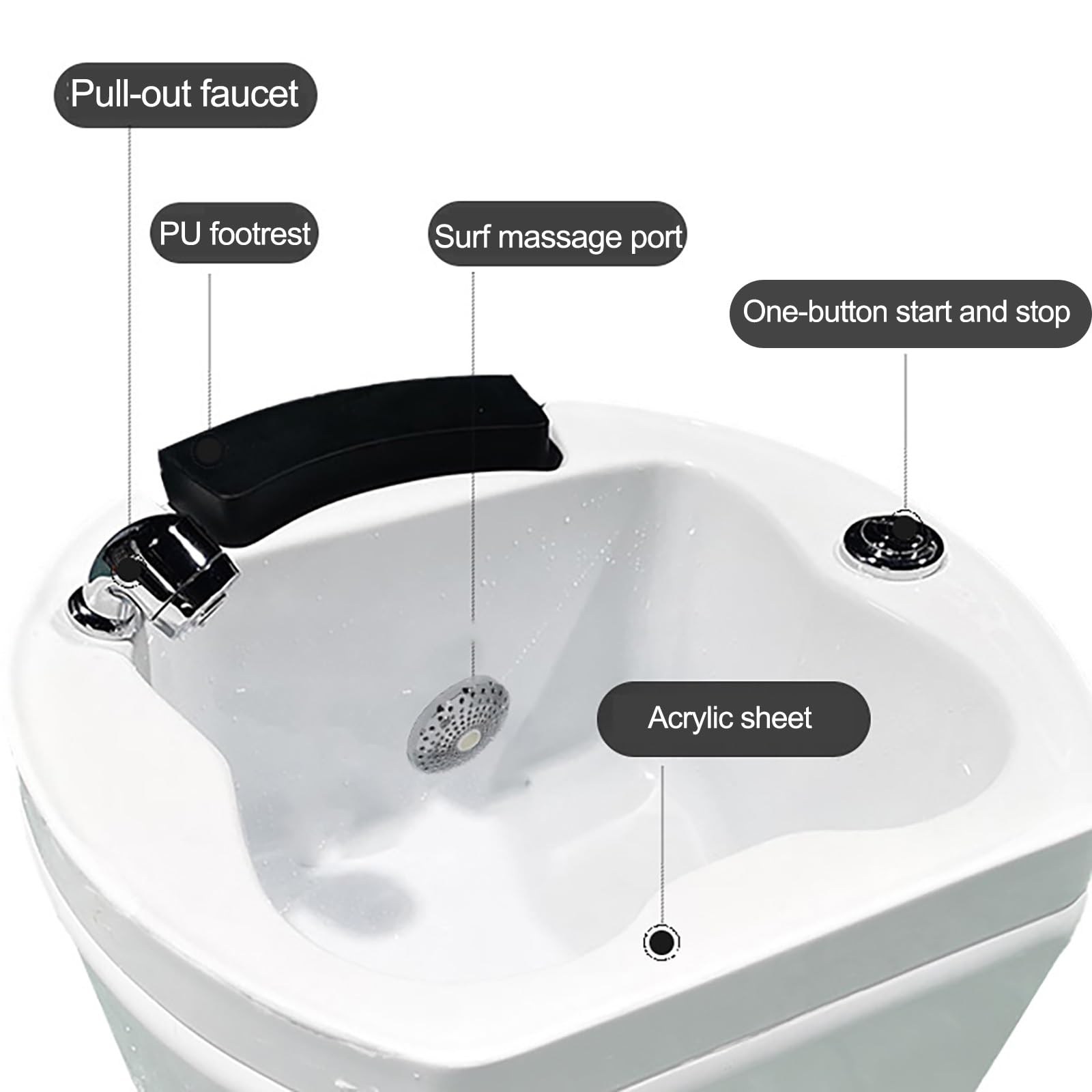 Akrylowa wanna stóp spa kąpiel stóp pedicure miska pedicure wanna spa z masażem kolorowa lampa i regulowana temperatura, dla stóp relaks stres