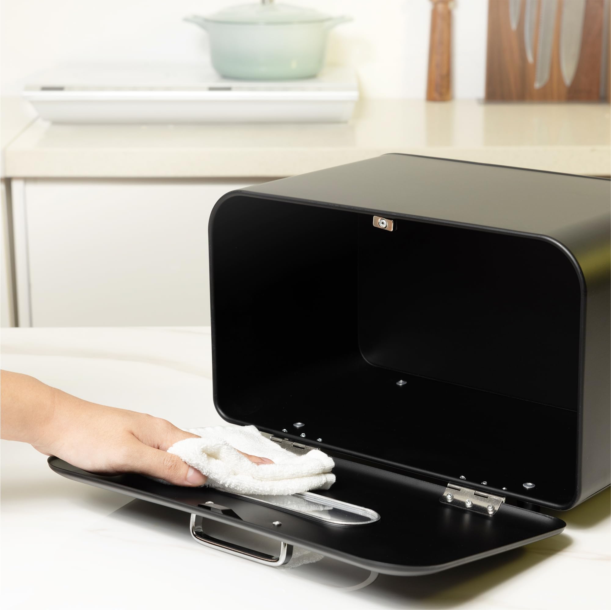 Navaris Paneras para Guardar el pan - Panera para Guardar Pan con Diseño Retro - Contenedor de Metal con Tapa y Ventana Frontal - Negro
