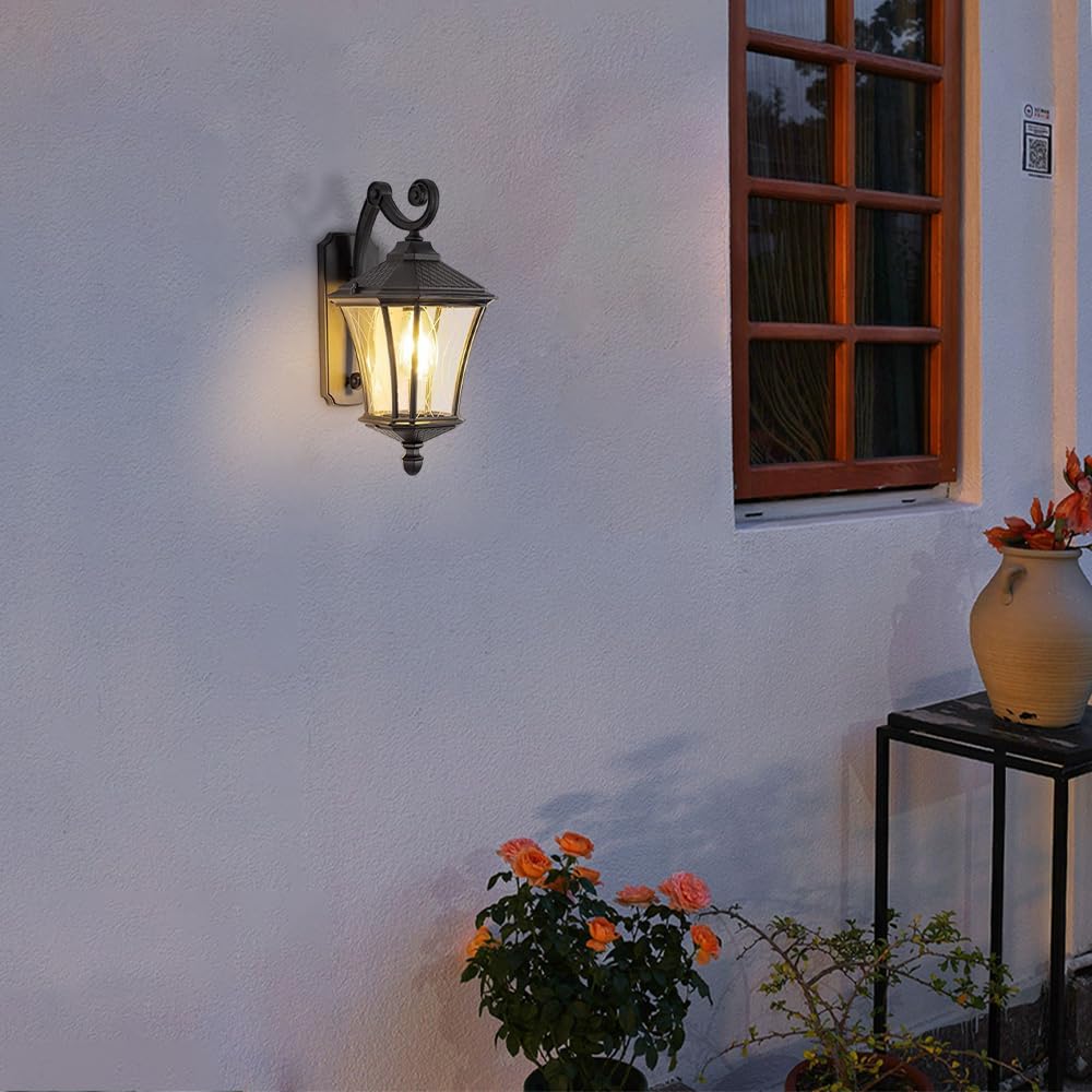 Jadssox Vintage schwarze Wandlaterne, Außenwandleuchte, klares Glas, Coach-Lampe, Außenwandleuchte, wasserdichte Veranda-Beleuchtung, Wandhalterung, Garten, Terrasse, Auffahrt, Wandleuchten