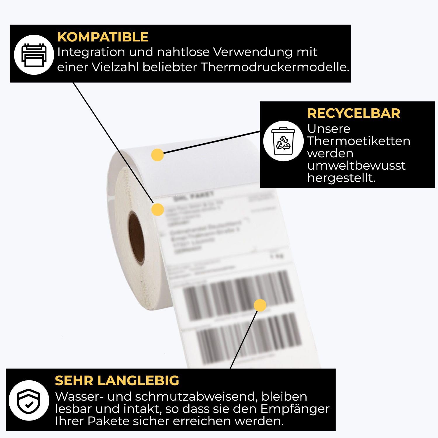 Versandetiketten 100x150 mm, 6000 Stück, 12 Rollen, Thermodirekt