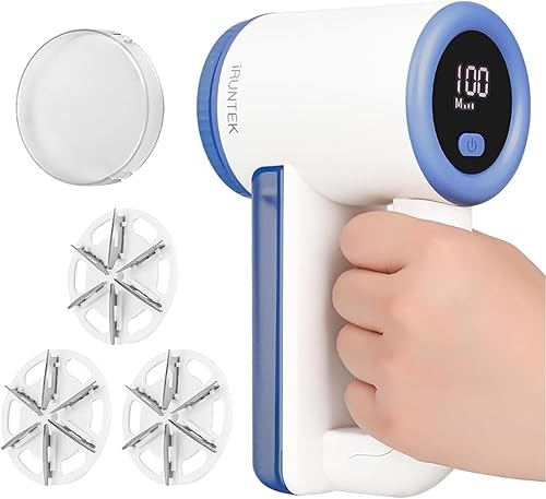 iRUNTEK Afeitadora de tela recargable, removedor de pelusa comercial eléctrico con pantalla LED y caja de basura grande, 3 velocidades para eliminar