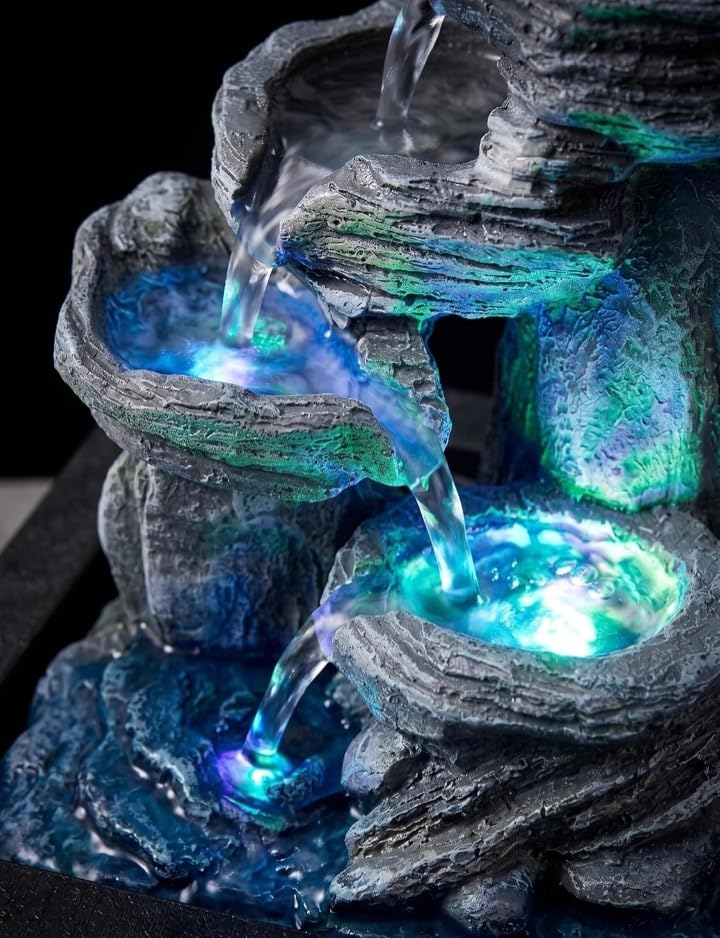 LED Water Fountain Indoor Tabletop Decorative Waterfall with RGB Light, Rock Design Fountain for Home Decor, Office Desk, Living Room, Meditation & Feng Shui-image-36