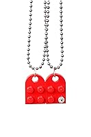 Vista 4 de Brick Heart Lego Necklace with Swarovski Crystal, 2 Bricks and 2 Silver Ball Beads Necklaces with Stylish Black Box - Friendship & Romantic Present