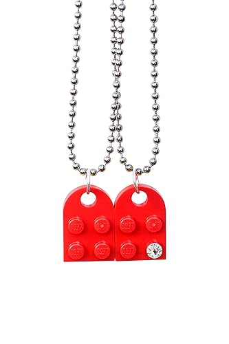 Miniatura 4 de Brick Heart Lego Necklace with Swarovski Crystal, 2 Bricks and 2 Silver Ball Beads Necklaces with Stylish Black Box - Friendship & Romantic Present