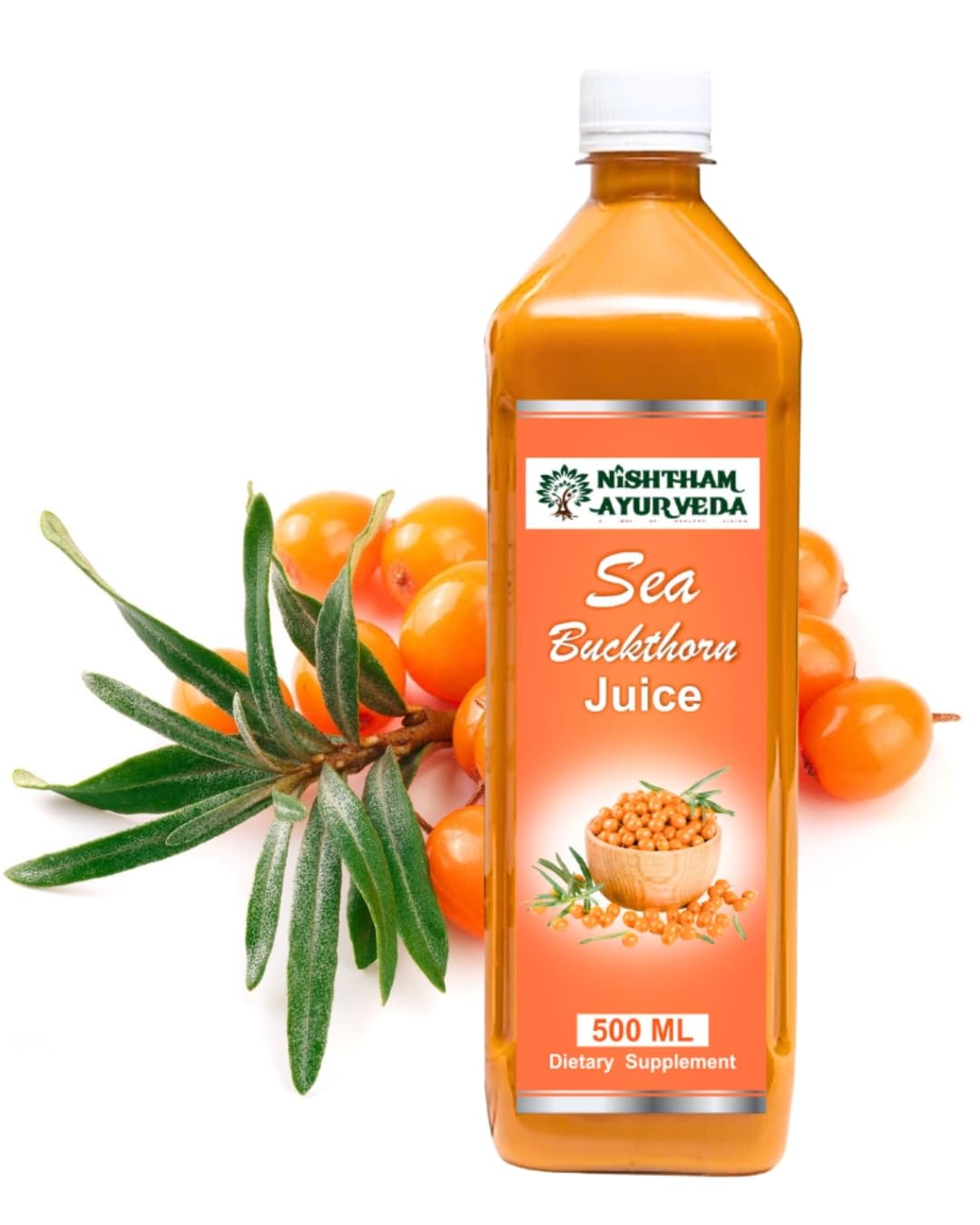Nishtham Ayurveda Sea Buckthorn Pulp Concentrate 500ml | Cold-Pressed | Natural Vitamin C, Omega 3 6 7 9, Antioxidants | Immunity, Skin Glow & Gut Health Support | Seabuckthorn Juice-image-49