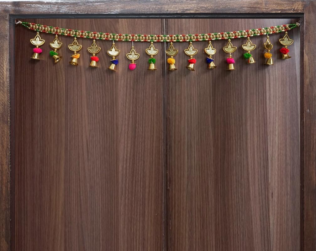 Bandarwal de Diwali doré haut de gamme : ornements et pompons artisanaux 91 cm
