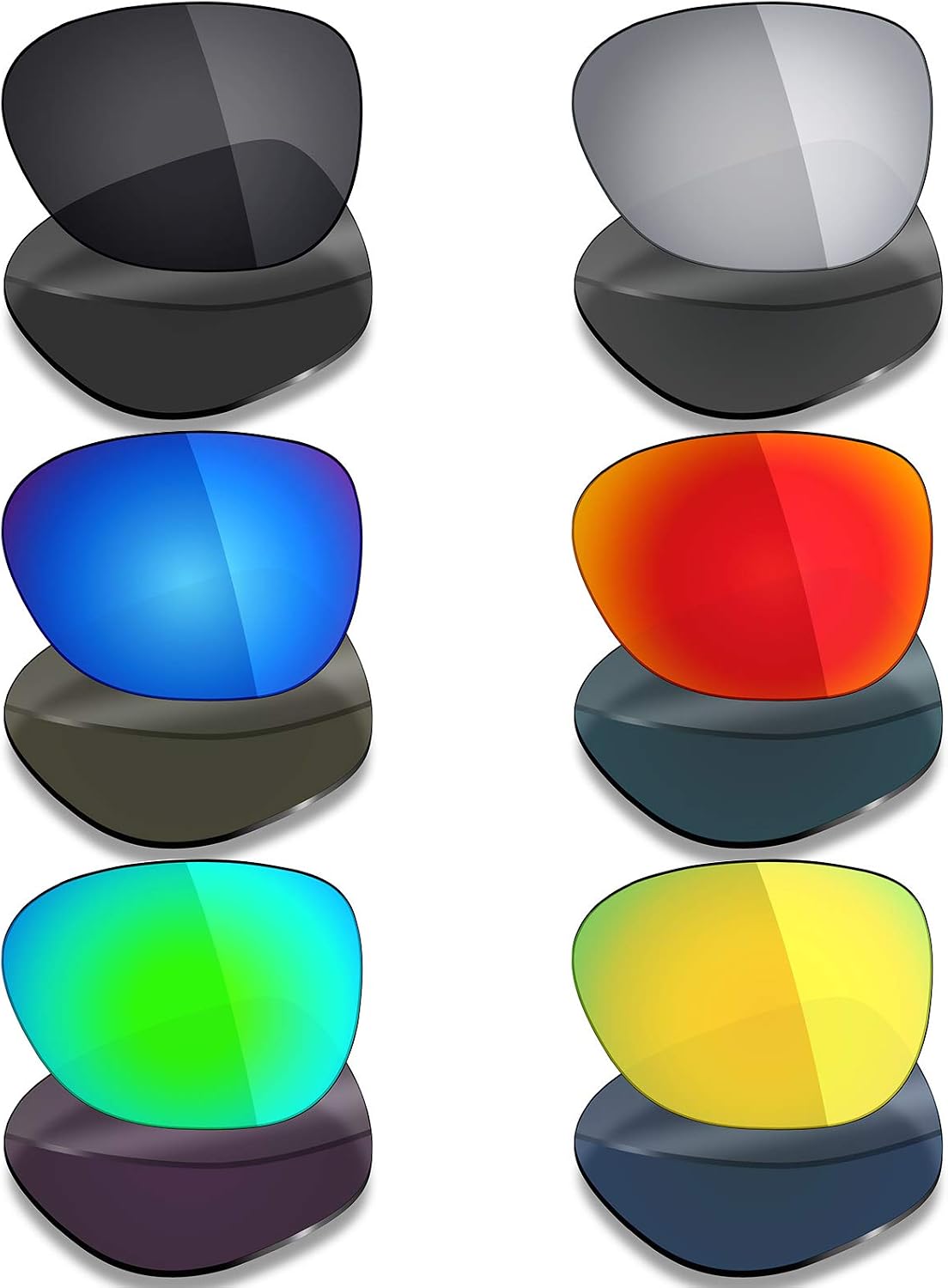 Mryok 6 Pairs Polarized Replacement Lenses for Oakley Overtime Sunglass - Stealth Black/Fire Red/Ice Blue/Silver Titanium/Emerald Green/24K Gold