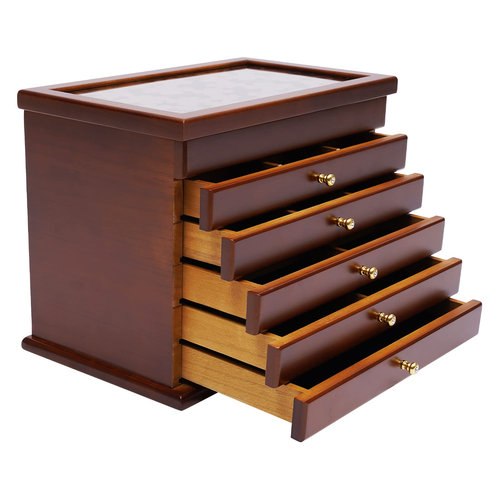 6 Layers Jewelry Box Wooden Jewelry Box organizer / pudełko na kolekcję dla kobiet, szkatułka na biżuterię, gumowa wyściółka i wyściółka ochronna, na kolczyki, bransoletki, naszyjniki