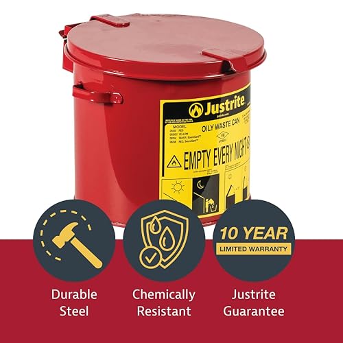 Miniatura 45 de Justrite Caneca de acero galvanizado para residuos aceitosos , redondo, Rojo, 1 Rojo -,Amarillo,https:/ www.Yaxa/dp/undefined