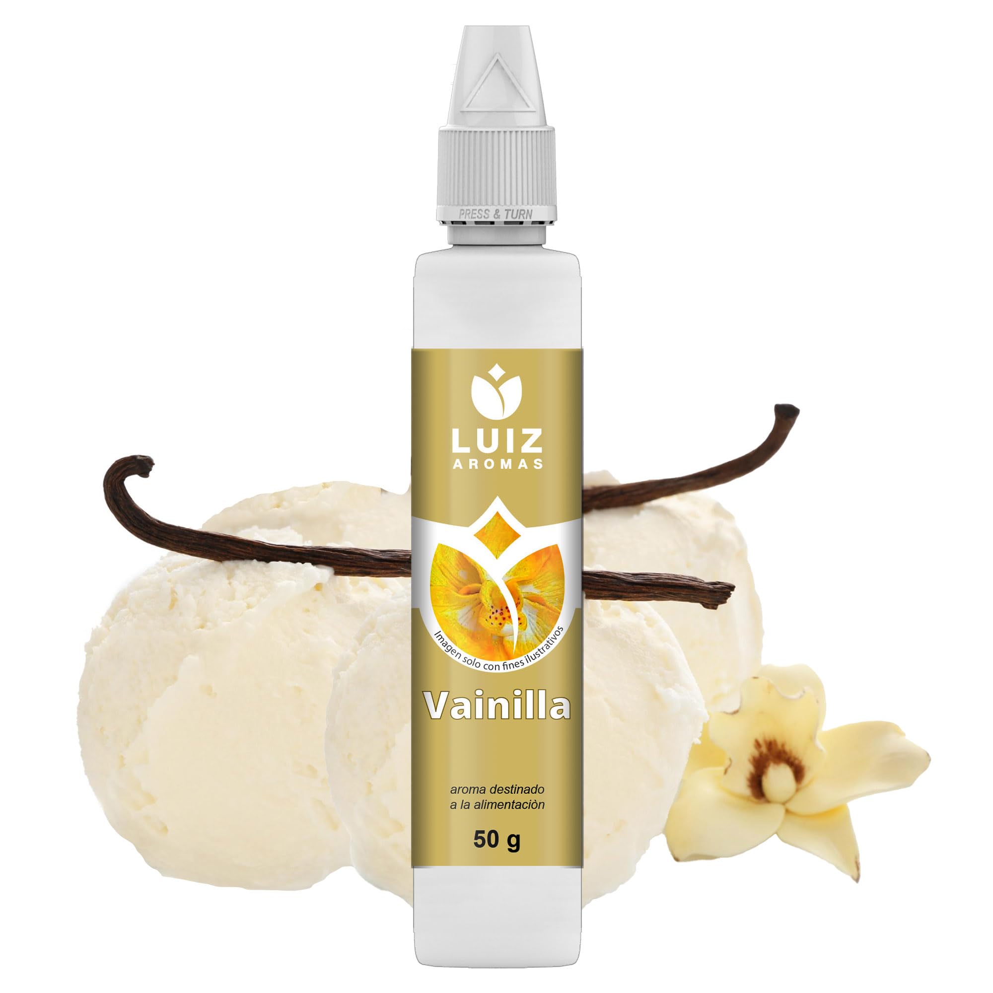 LUIZ AROMAS | Aroma Vainilla - Aroma Alimentario en Gotas para dulces de Hornear, Pasteles, Bizcochos y Tartas | Producto Vegano sin Calorías y sin Azucar | Producto 100% Italiano (50g)