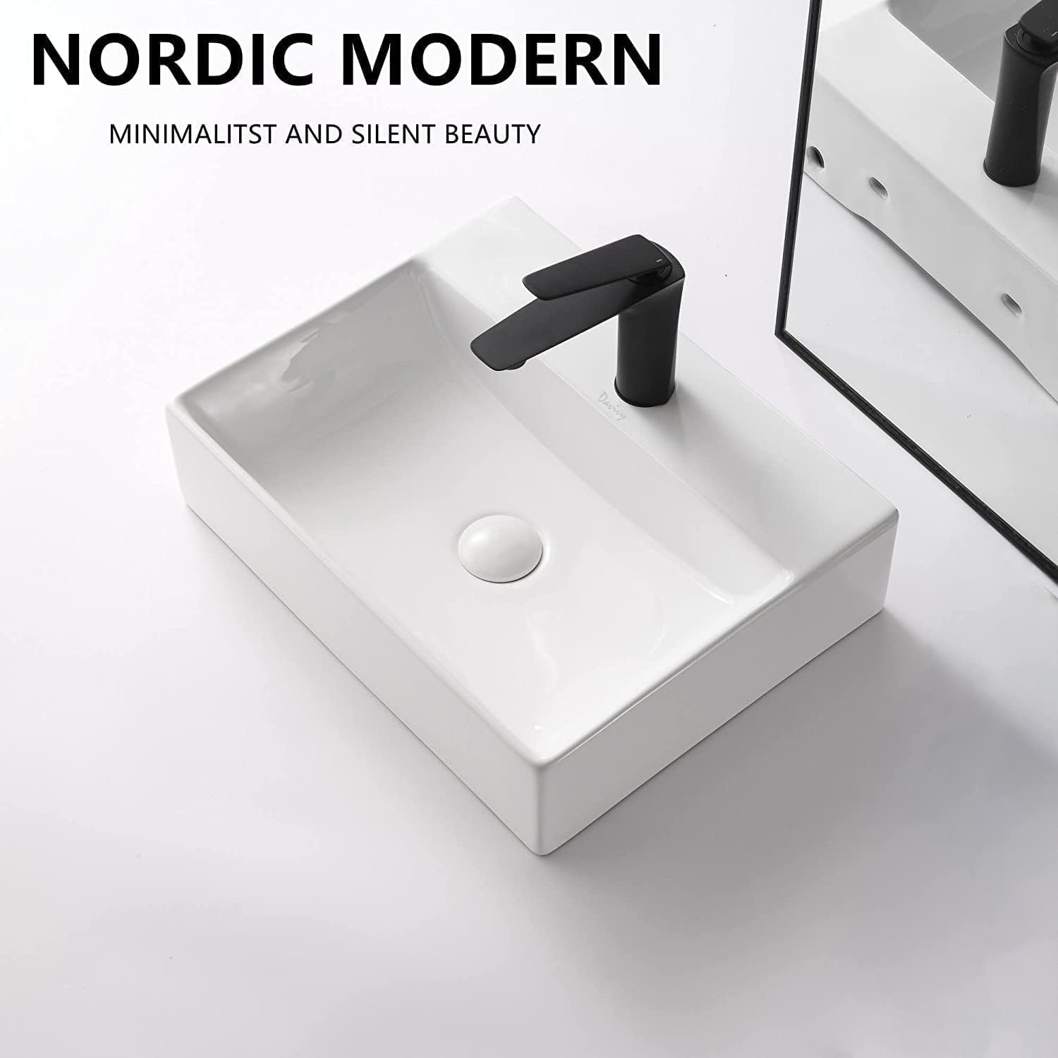 Davivy 18''X 14.2'' Wall Mounted Vessel Sink with Pop Up Drain, Bathroom Sinks Above Counter,Rectangle Ceramic Vessel Sink,Wall Mounted BathroomSinks,Counter Top Sink for Bathroom(No Installation Kit)