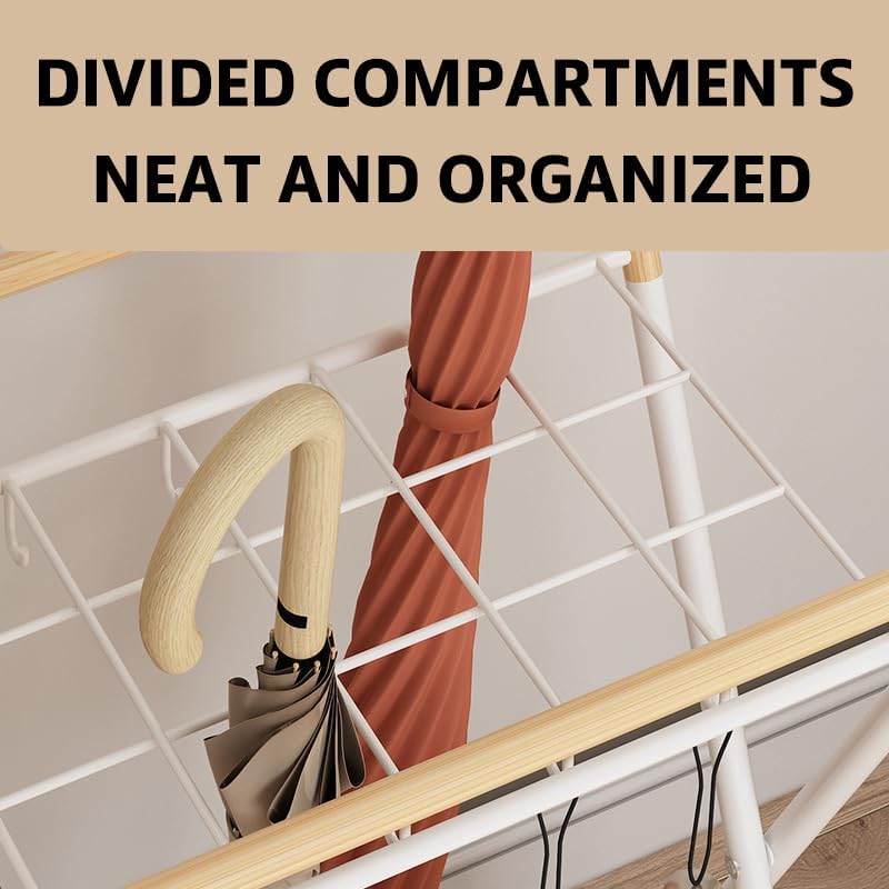 Foldable Umbrella nizer, Heavy-Duty Metal Stand with Hooks, Independent Industrial Umbrella Holder, Space-Saving Umbrella Storage Solution
