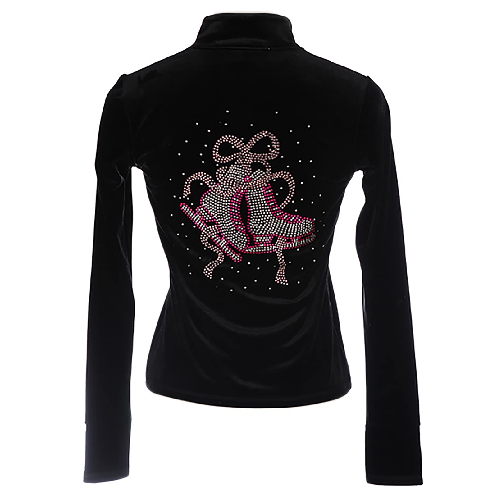 Giacca da Pattinaggio Artistico Bambini Ragazze Adulte Completo da Allenamento Top da Pattinaggio sul Ghiaccio con Strass(Size:M,Color:Nero -Sottile)