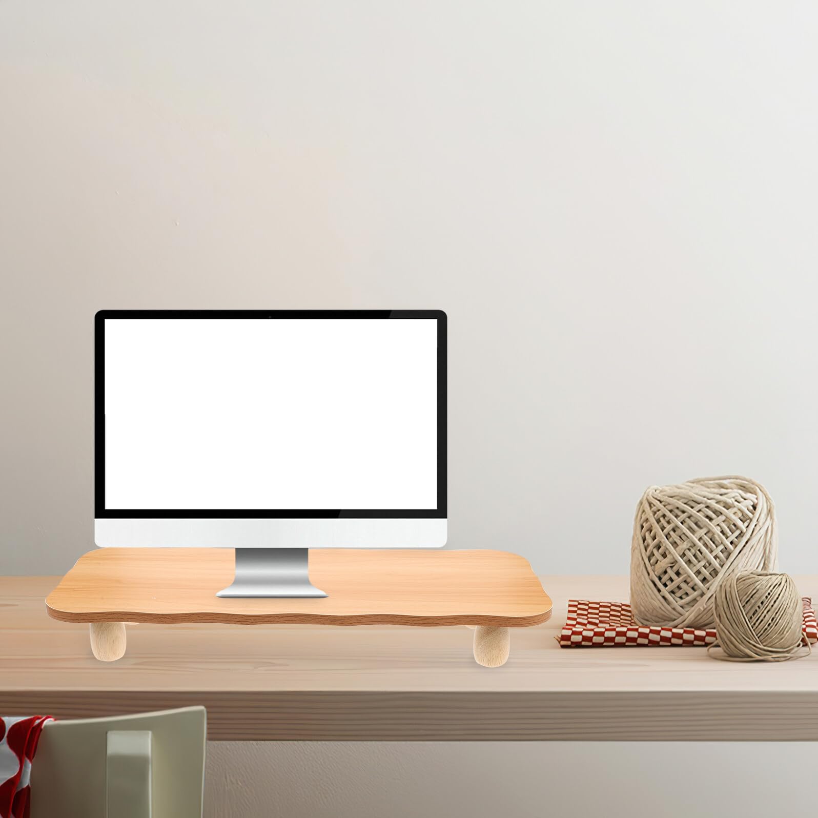 Lurrose Supporto per Monitor da Ufficio in Legno, Rialzo Schermo | Scaffale per Organizzazione Desktop, Design Multifunzionale, Stile Minimal Moderno