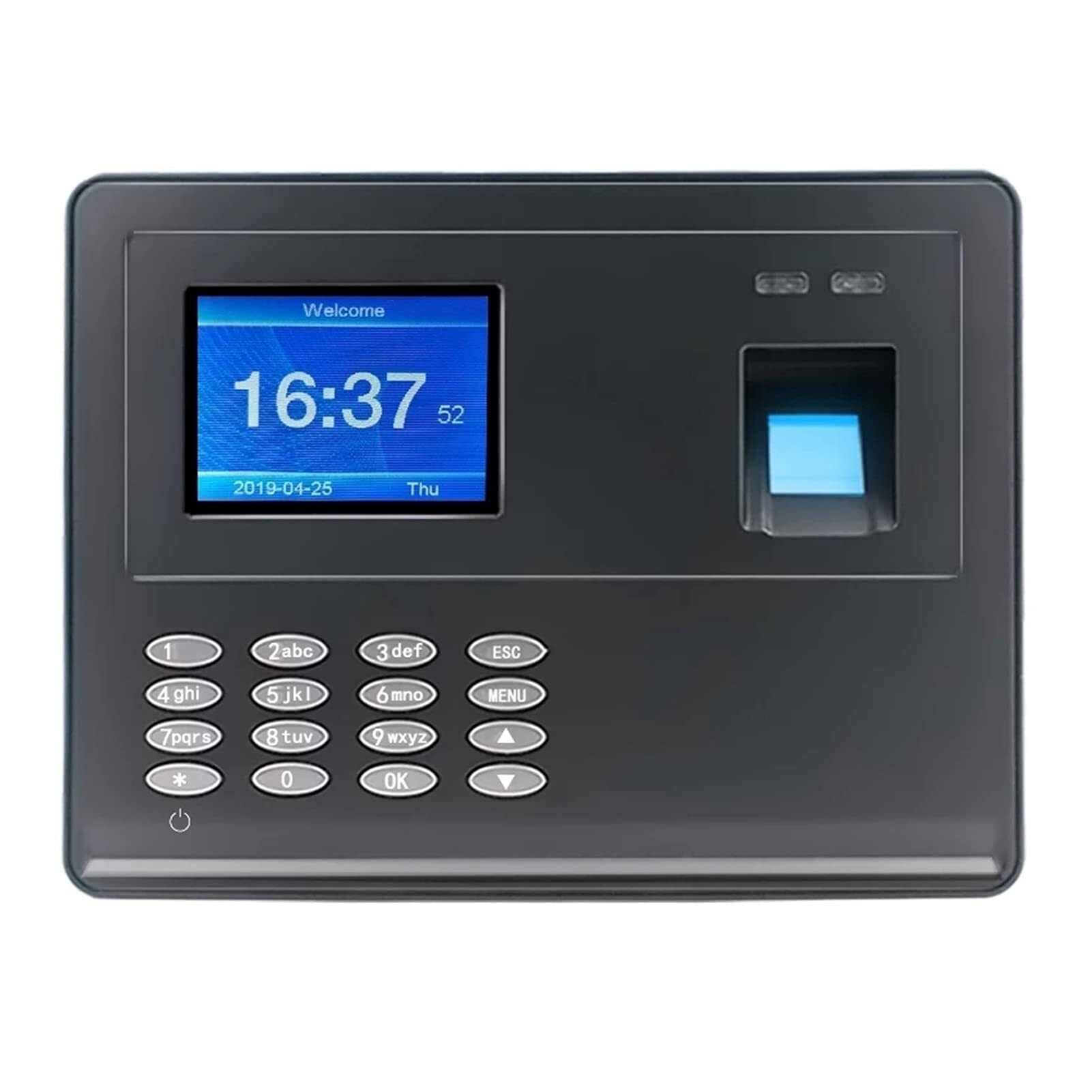 Zeiterfassungsgerät mit Fingerabdrucksensor, USB-Festplatte, biometrische Erkennung, 100.000 Datensätze, Sprachansagen, Notstromakku