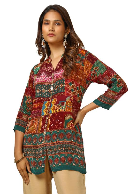 soch Womens Multicolour Viscose Crepe Ethnic Motifs Tunic with Cutdana-picture-27
