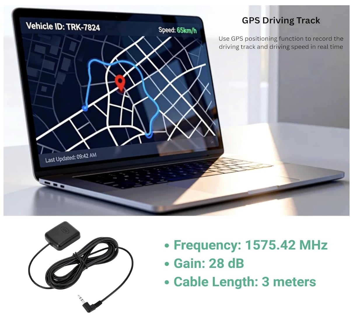 Antenna GPS Attiva per Auto 3 Metri RG174 3,5mm 3Pin Base Magnetica 28dB