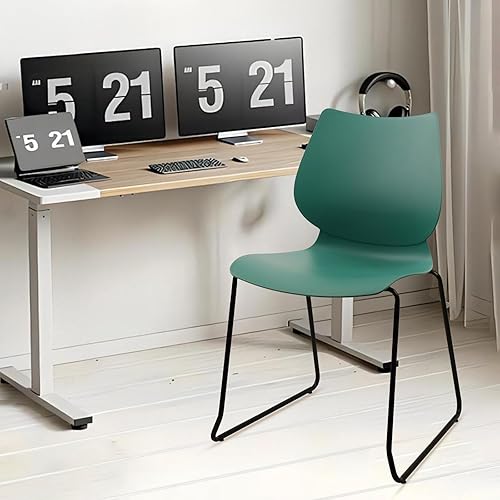 Miniatura 8 de Silla apilable para sala de espera, silla de oficina apilable con soporte lumbar ergonómico y patas de metal, sillas de escritorio de plástico para