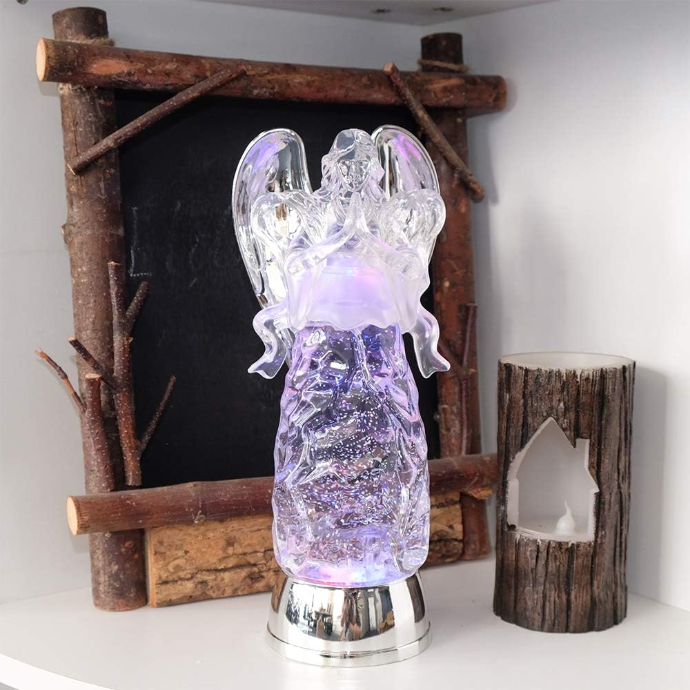 Wondise Color Changing Angel Lighted Snow Globe Water Lamp with 6 Hour Timer, 11 Inches LED Angel Lights Battery Operated Swirling Glitter Christmas Home Decor(Angel Praying Figurine) - Image 6