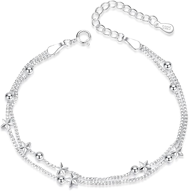 L.Karden Silver Bracelet for Women Jewellery,Sterling Silver Bracelet S925 Friendship Bracelets Star Cute Bracelets for Girs,Gift for Mom,Gift for Mothers Day