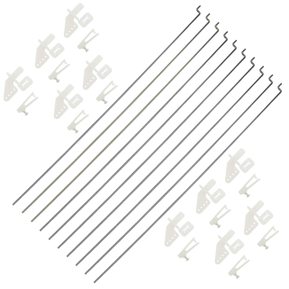 WMYCONGCONG10 Pieces 1.2 x 210 mm Steel Plunger Bars Parts + 10 Pieces Nylon Micro Control Horns 21 x 11 mm 4 Holes for RC Aeroplane Aeroplane DIY Parts