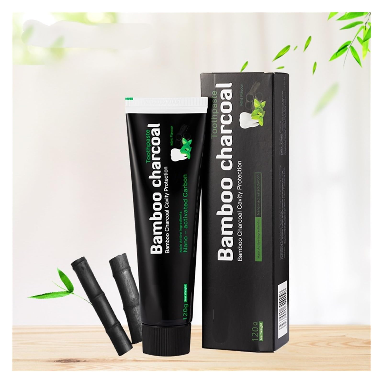 Pasta de dientes de carbón de bambú y menta 120 g | Pasta de color oscuro, una gran ayuda for la limpieza diaria de los dientes y refresca el aliento(3pcs)