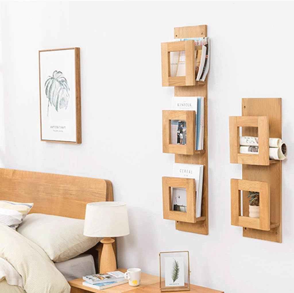 Wood Convenient Assembly Oak Wood Wall Hanging Storage Rack Album Information Fra Wall Magazine Rack Magazine Newspaper Rack Decoration