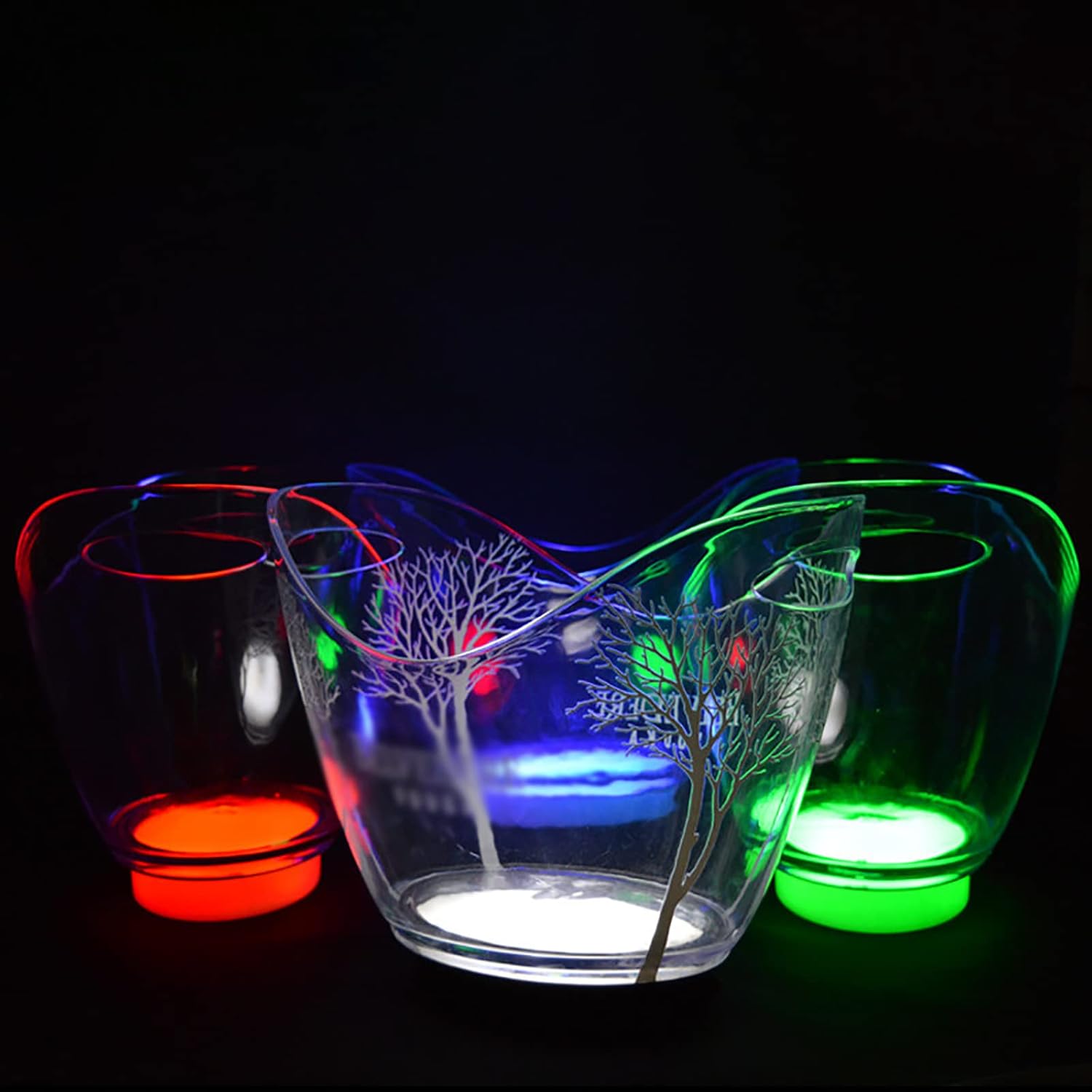 透明 LED ルミナス アイスキューブストレージバケツ バレル型 バー ビール ボトルクーラー コンテナ ライトアップ シャンパン