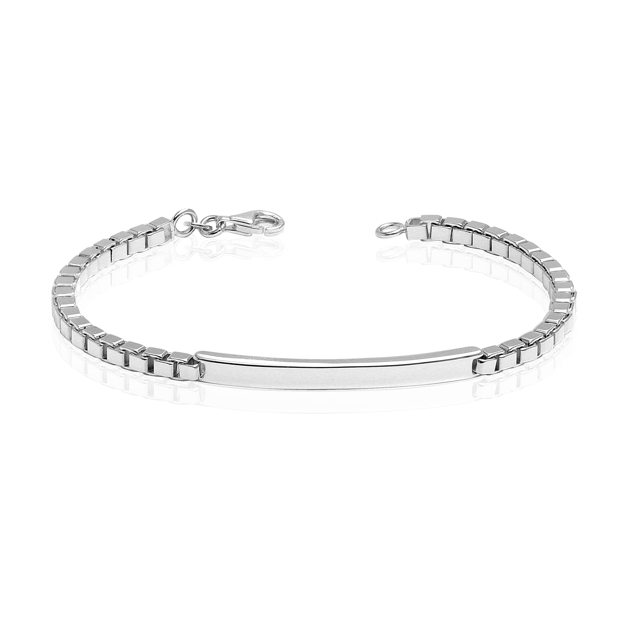 LeCalla 925 Sterling Silver Box Chain Bracelet for Men | BIS Hallmarked Classic Box Chain Bar ID Bracelet 8.5 Inches (B0D5D9V31J) Amazon Price History, Amazon Price Tracker