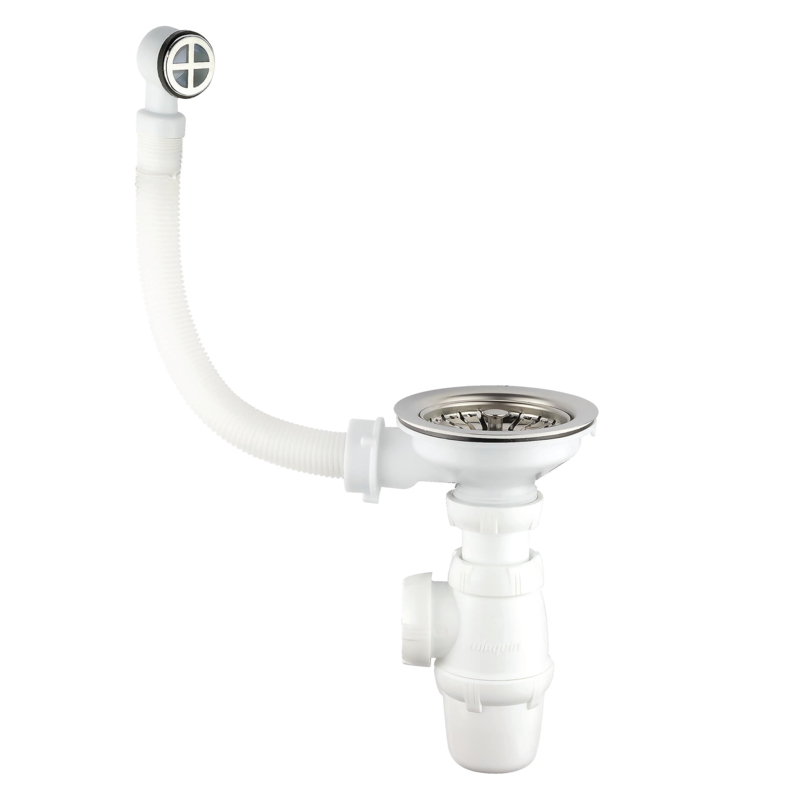 Wirquin Chrome-Plated 30723095 Complete Set For Sink Waste 1 Basin With Classic Siphon, White,