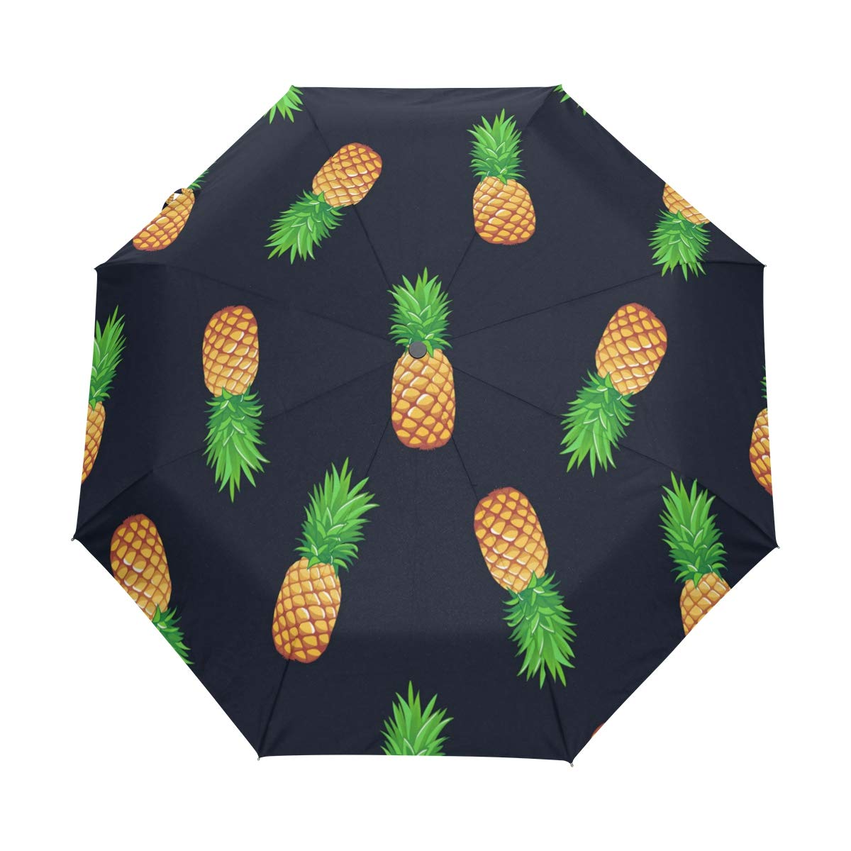 BIGJOKE Parapluie 3 Plis à Ouverture Automatique Motif Ananas Tropical Coupe-Vent léger Parapluie de Voyage Compact pour garçons Filles Hommes Femmes
