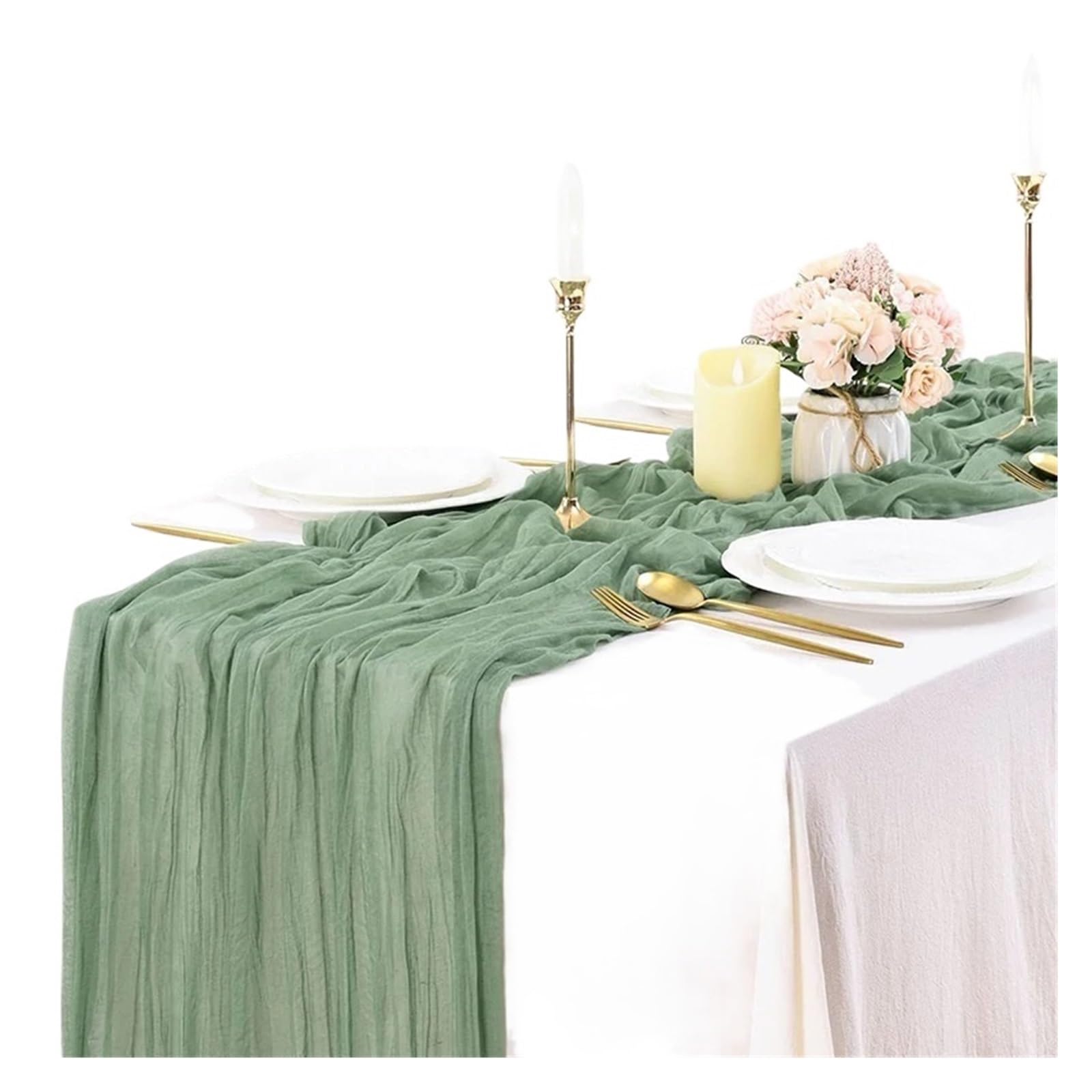 Chiffon Table Runner Table Runner Gauze Wedding Decoration Tablecloth Shower(Light green,90X180cm)