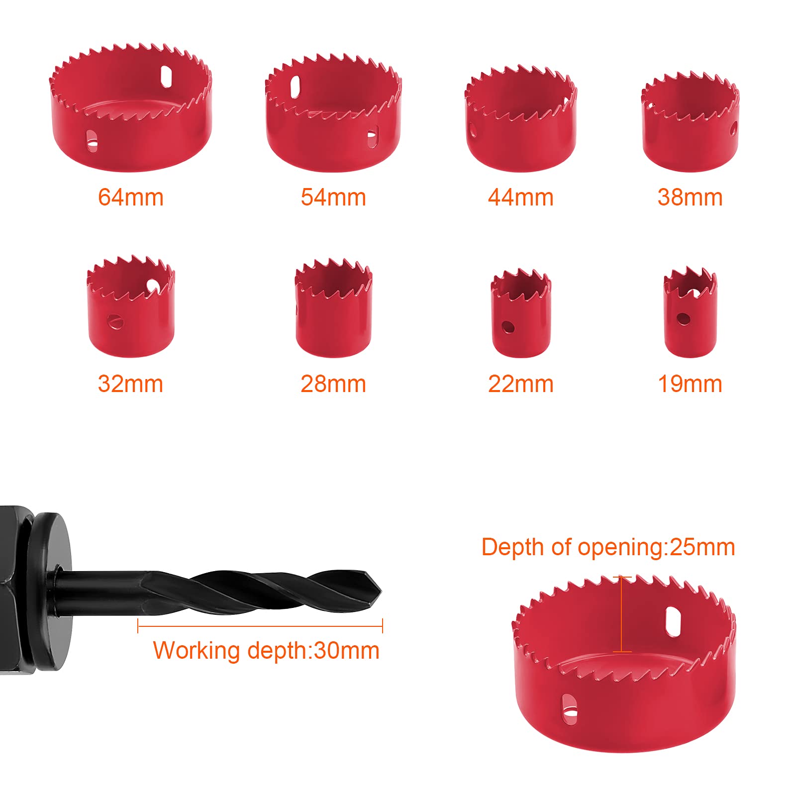 SHEENO Gatenzaagset – 11 Delig, Carbonstaal, 8 Maten 19-64 Mm – Voor Hout, Gipsplaat, Kunststof, PVC – Inclusief Opbergdoos En Doornen