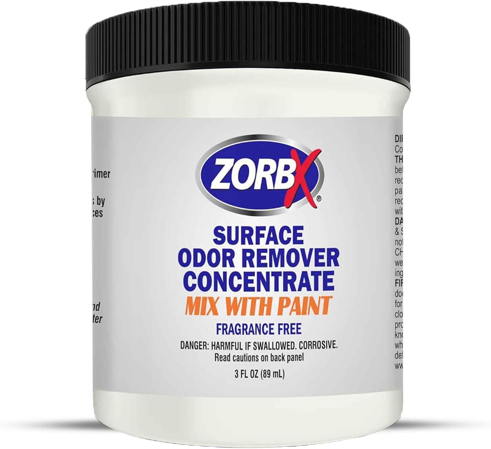 ZORBX 3 Oz Concentrate Surface Odor Remover Paint Additive - Mix 1 Jar in 2 Gallons of Paint for Wall, Ceiling & All Paintable Surface - Helps Remove Odor from Smoke, Mildew, Fire Damage, Cooking, Pet