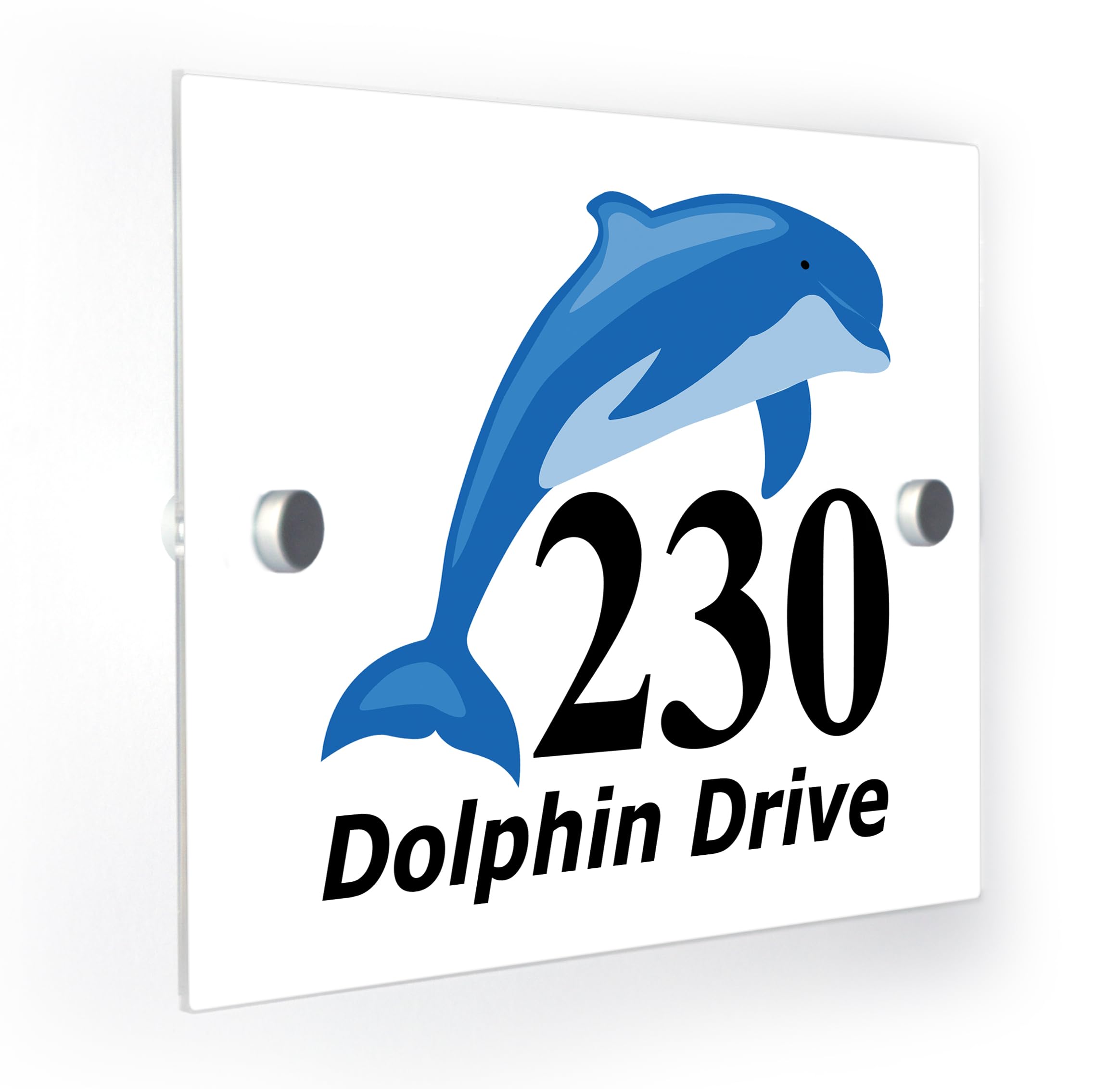 Dolphin Personalised House Number Door Sign Plaque with Fittings