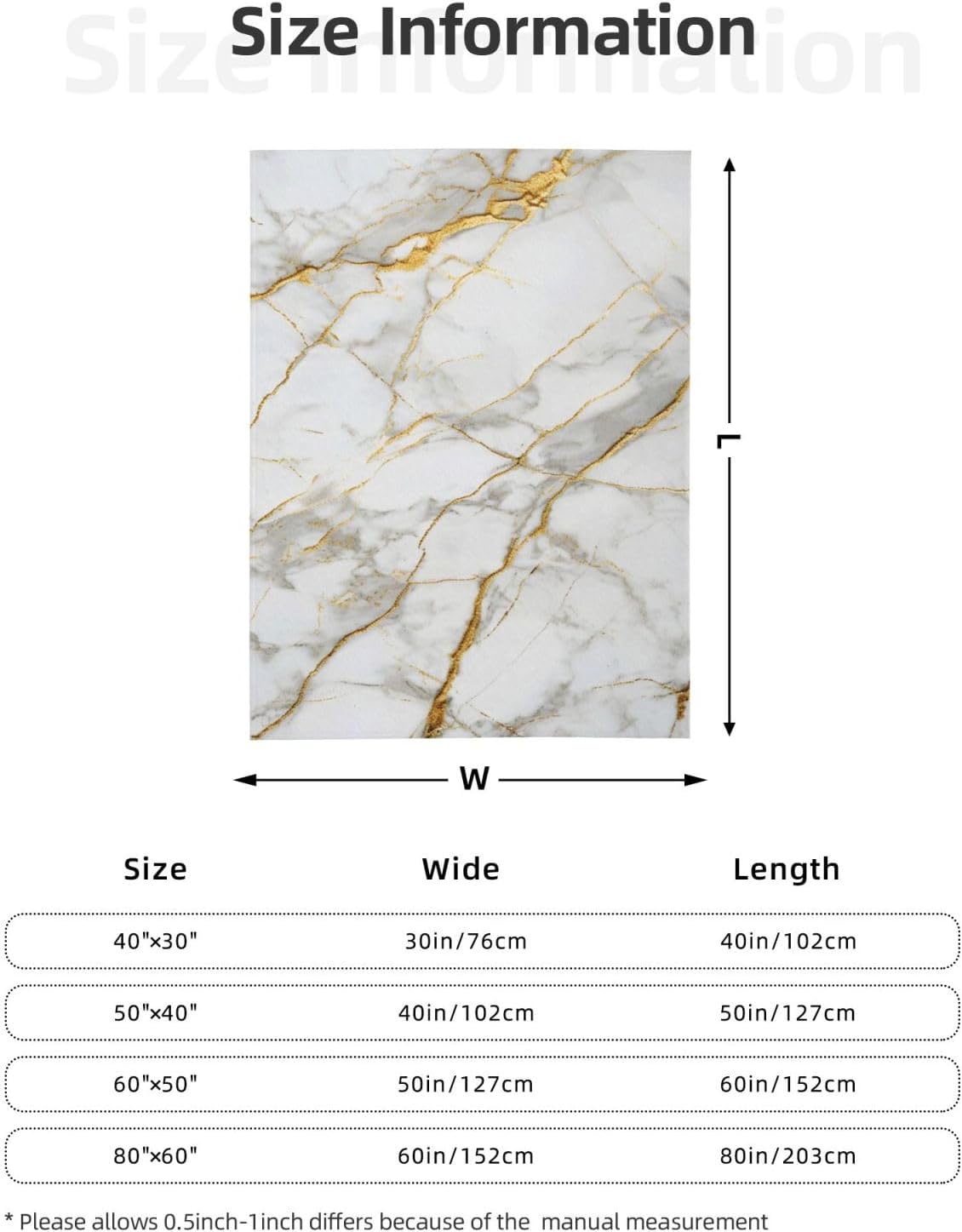 Gold White Marble Background Throw Blanket for Bed Sofa Couch Fleece Blankets Lightweight Soft Cozy 50"x40" - Image 3