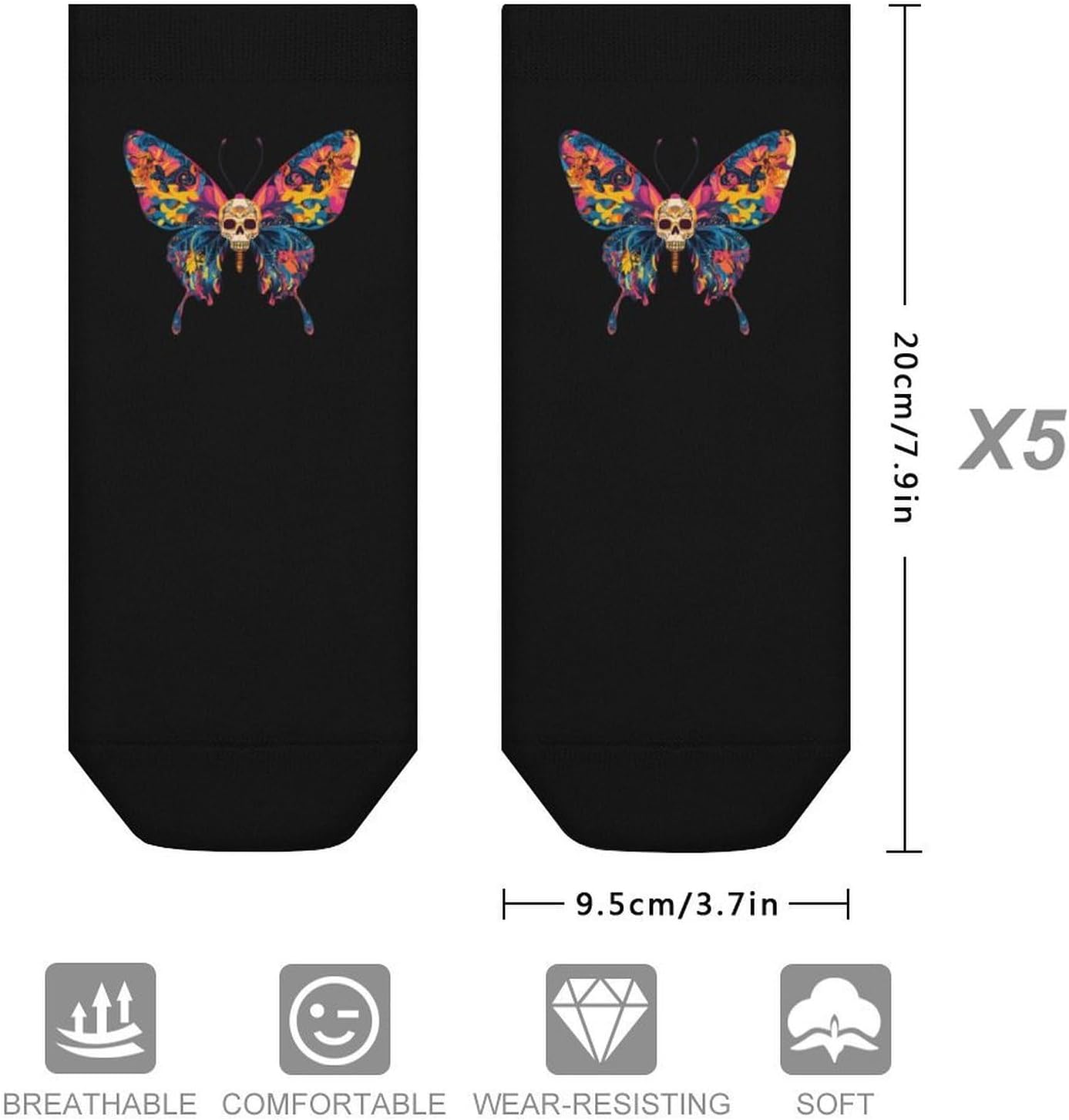 Butterfly Skull Mens Socks No Show Low Cut Ankle Sock for Sports