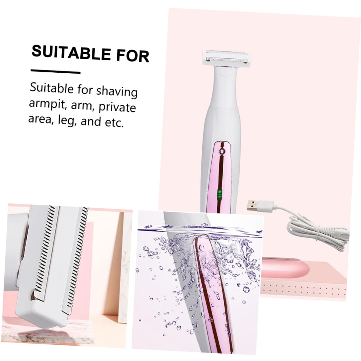 Rasoio Elettrico Donna Viso Depilatore Chioma 3 in 1 Abs | Ipx6 Waterproof, Pulizia Semplice e Funzionamento Silenzioso, per Ascelle e Gambe