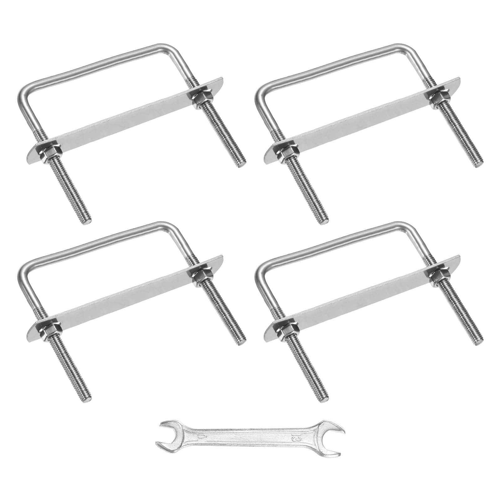 M METERXITY Square U-Bolts Kit (M8x70x70mm, Silver) 4Set Square U Shaped Bolts 304 Stainless Steel with Frame Plates & Nuts & Washers & Wrench, Apply to Ski/Board/Sailboat/Trailer