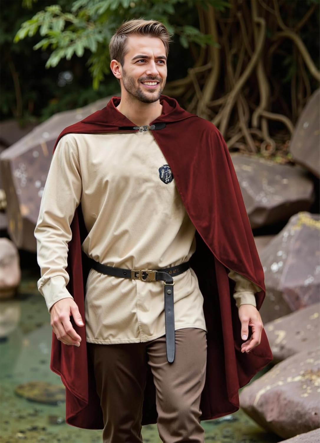 MCJC Medieval Hooded Cloak, Halloween Costume Cape, Black Velvet with Hood, Renaissance Robe - Image 8