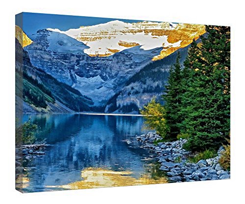 Toile tendue et encadrée en bois de haute qualité avec paysage de lac de montagne élégant