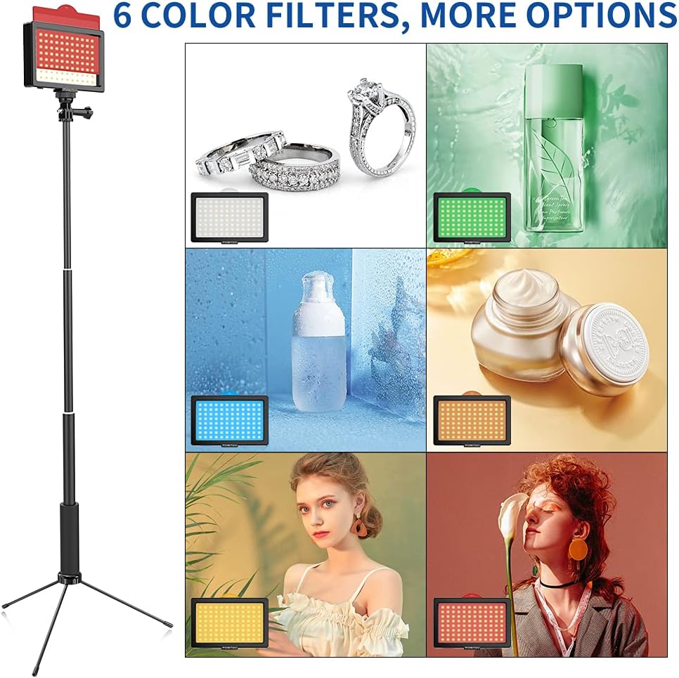 SAMTIAN Dimmable 96 LED Video Light 2 Packs 6 Color Filters USB Photography Lighting 3 Light Effects Tabletop Studio Lighting with Adjustable Tripod Stand for YouTube/ Photography Shooting/ Streaming