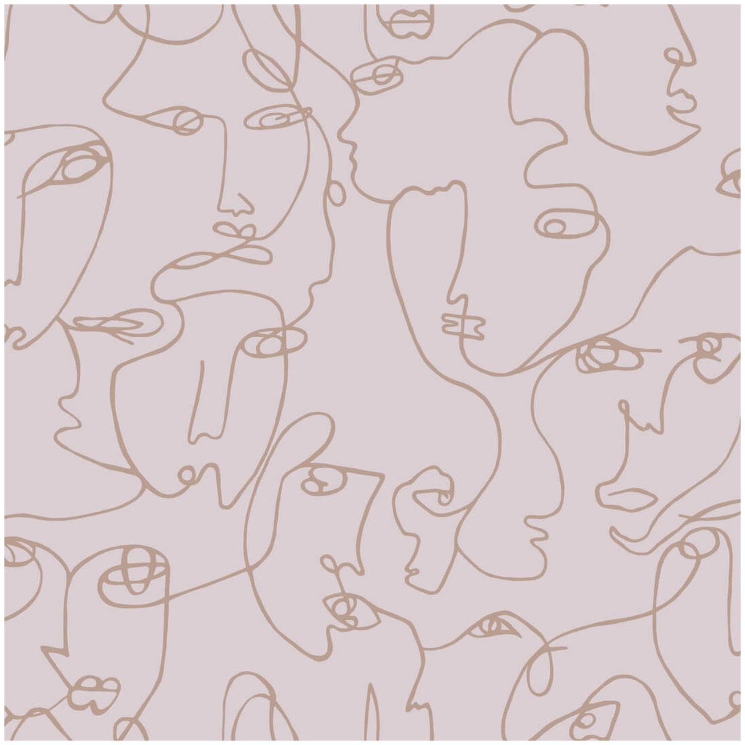 YöL Linear Visages Pink Wallpaper - Pink Gold Faces - Sophisticated Contemporary Versatile - 10.05m x 53cm Roll - Bedroom Living Room Dressing Room - Feature Statement Wall