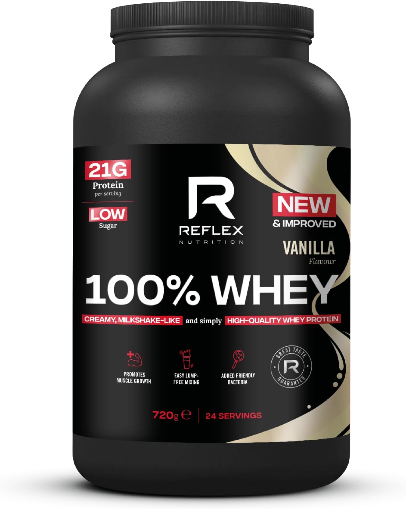 Reflex Nutrition 100% Whey Protein - 80% Pure Whey Protein - EAA Amino Acids - No Added Sugar - Whey Protein Powder for Pre Workout & Post Workout Recovery (Vanilla, 720g, 24 Servings)