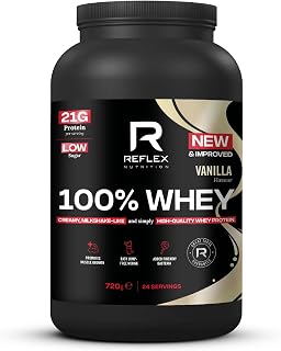 Reflex Nutrition 100% Whey Protein - 80% Pure Whey Protein - EAA Amino Acids - No Added Sugar - Whey Protein Powder for Pre Workout & Post Workout Recovery (Vanilla, 720g, 24 Servings)
