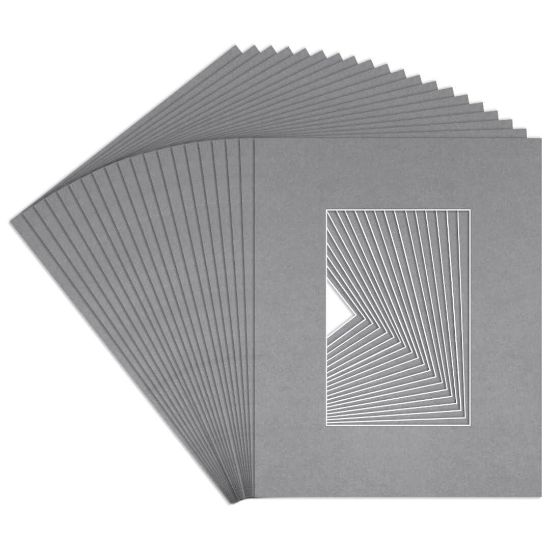 Procut Global 10x8" Mid Grey Picture Mounts to Fit 6x4" Aperture - Precision Cut Cardboard Photo Mount - Ideal for Frames, Prints, Artwork & Certificates - Sizes & Colours Available - 20 Pack