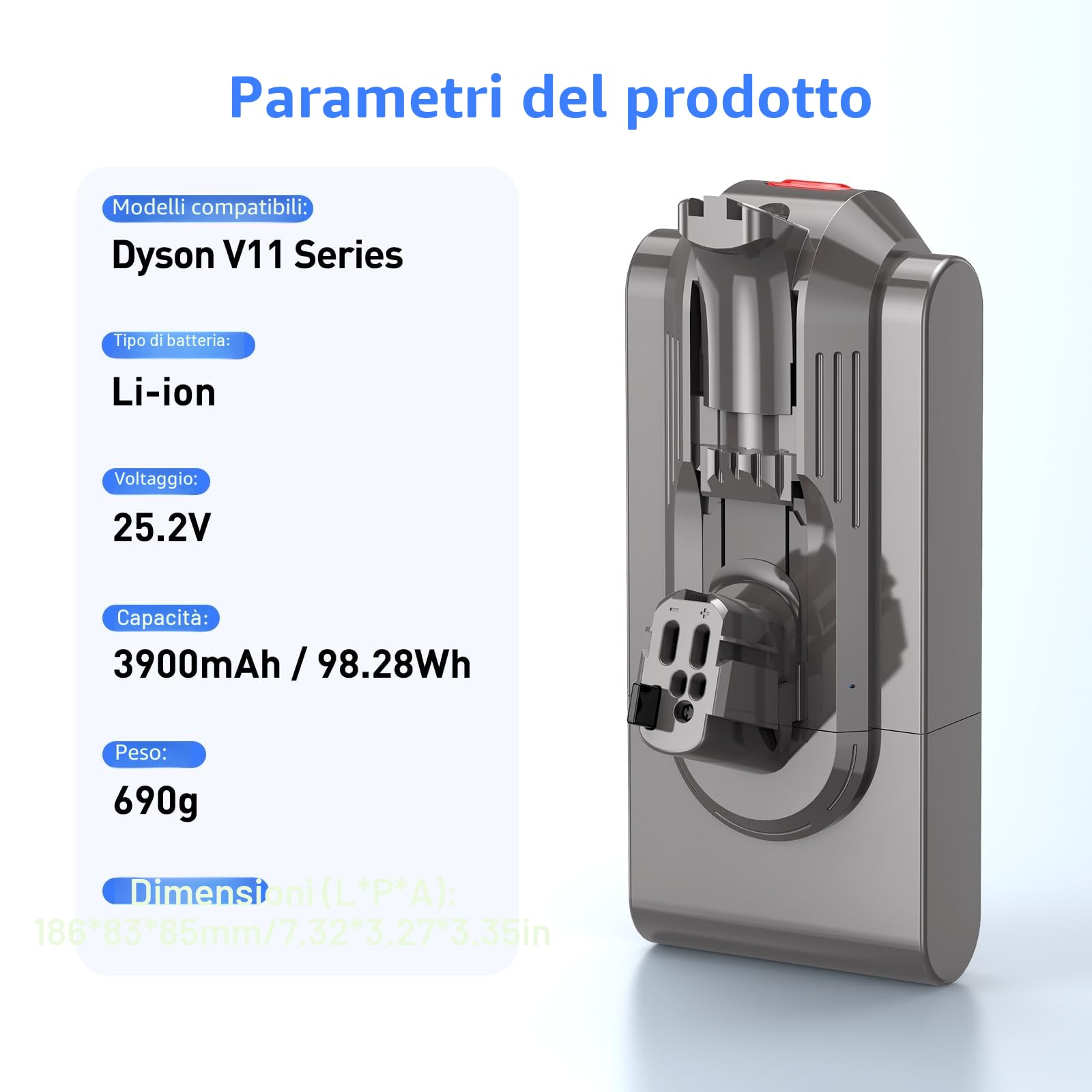 NASTIMA Batteria 25,2V 3900mAh Li-ion Batteria di Ricambio per Dyson V11 V15 Click-in, Dyson V11 Animal, V11 Complete Extra/Fluffy Extra, V15, SV15, SV18, 970938-01 Series Aspirapolvere