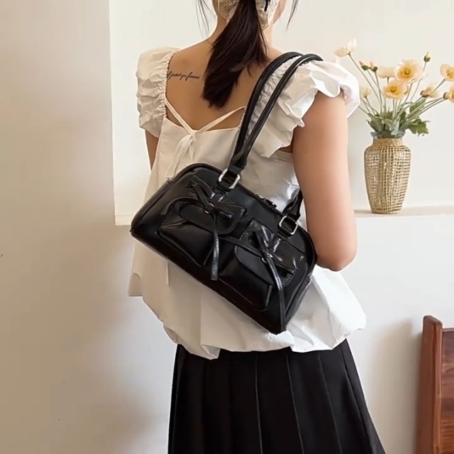 Bolso tote coquette con moño, estilo kawaii y estética cute, de cuero sintético, para mujer miniatura 7